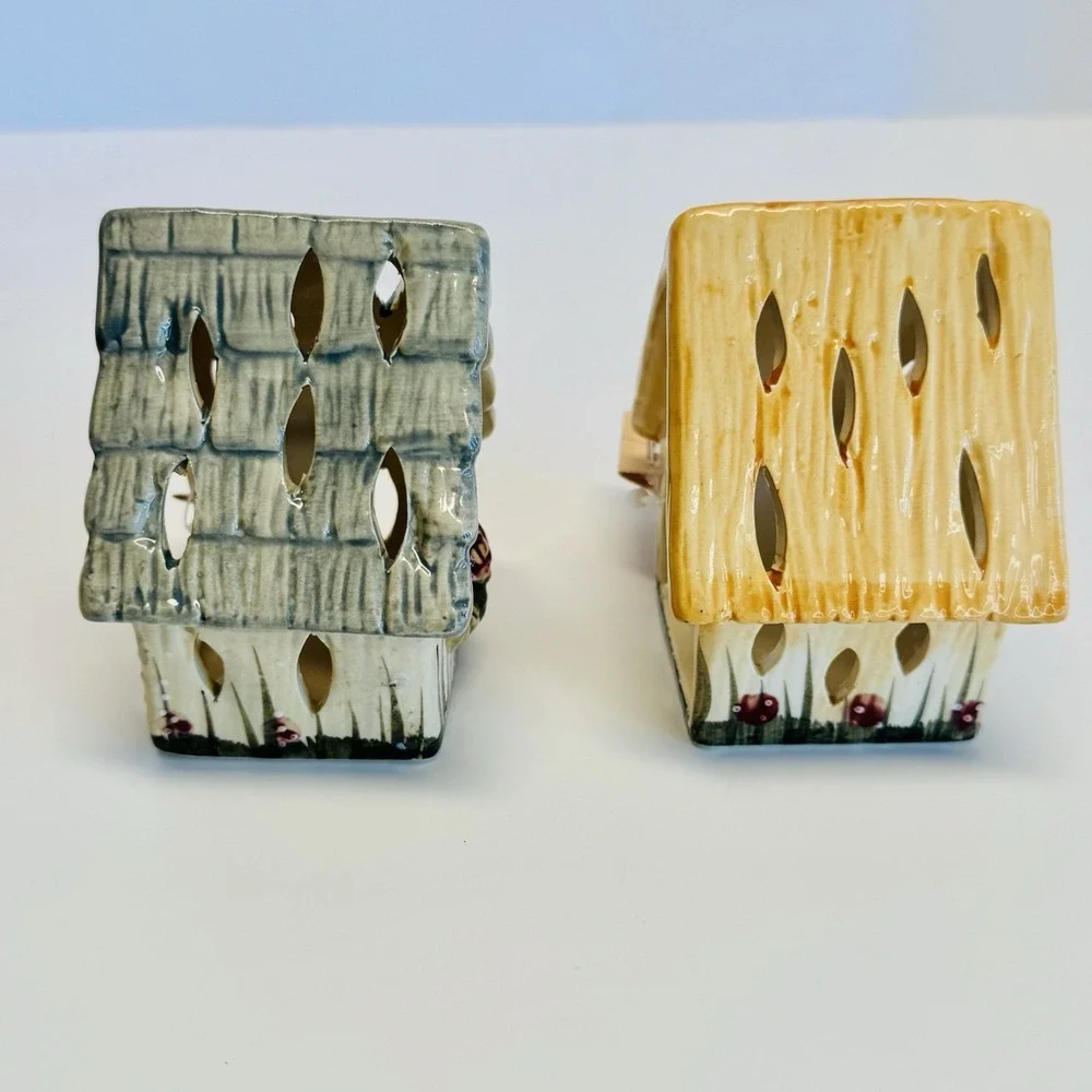 Crazy Mountain Ceramic Birdhouse Tea Light Candle Holders Set of 2 NWT‎